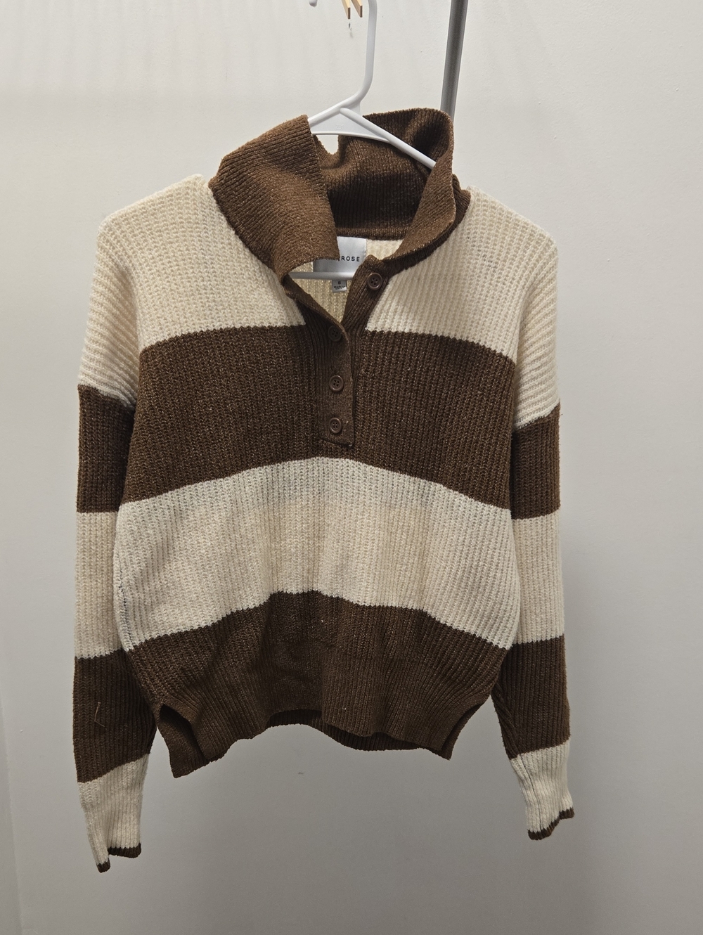 Cozy Striped Mock-Neck Sweater - Brown & Cream